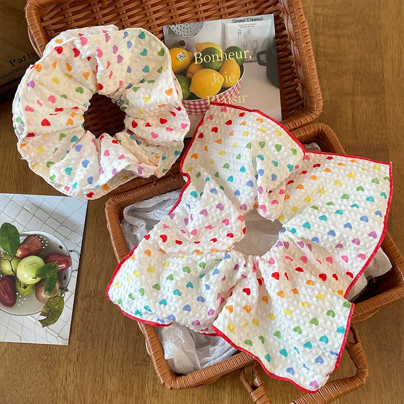 夏季甜美精致爱心泡泡大肠发圈彩色小蛮腰多巴胺头花发绳丸子头绳