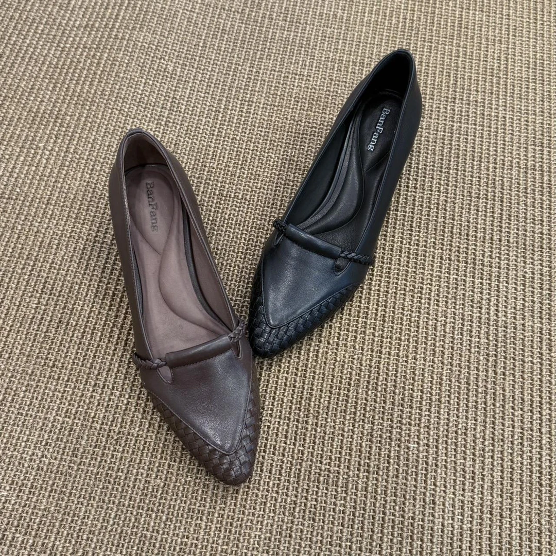 半坊手工女鞋|34-40|4CM|新款圆尖头中跟单鞋软皮浅口欧若智性风