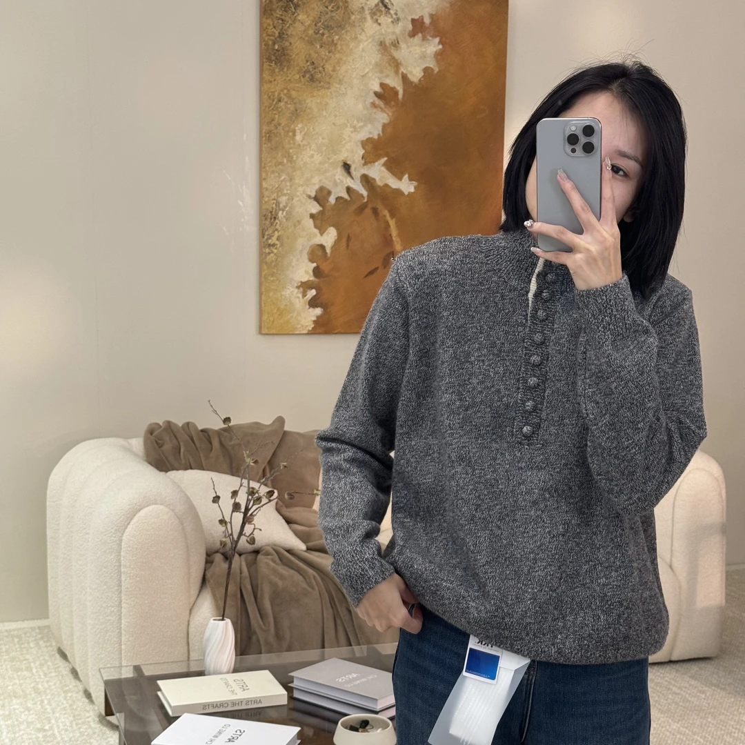 喜樂2024立领多粒扣针织衫冬季新款百搭休闲保暖抗起球女套头上衣