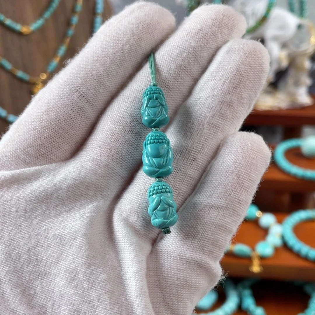 绿松石未镶嵌珠宝半成品瓷釉玉化三不佛卡8.5