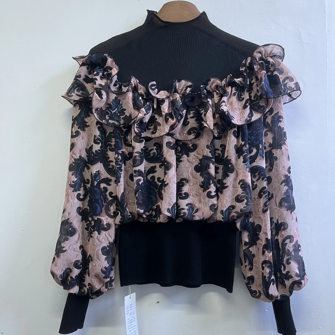 M320新款专柜正品欧货时尚拼接圆领针织衫显瘦百搭款