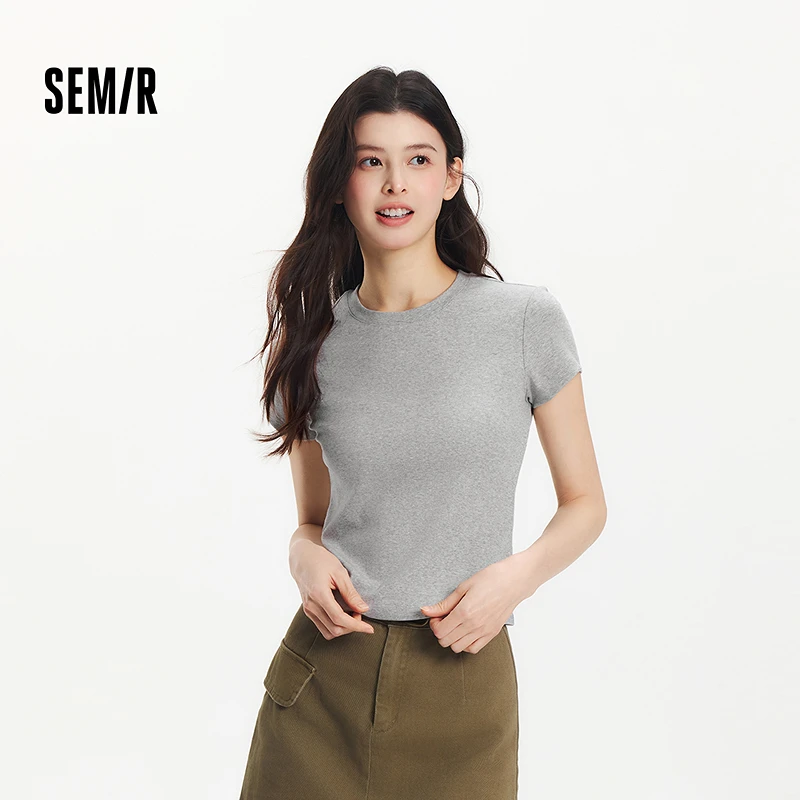 【凉感】商场同款森马短袖T恤女短款紧身时尚新款夏基础圆领衣服
