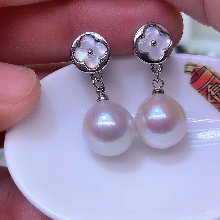 银S925镶嵌耳饰淡水珍珠
