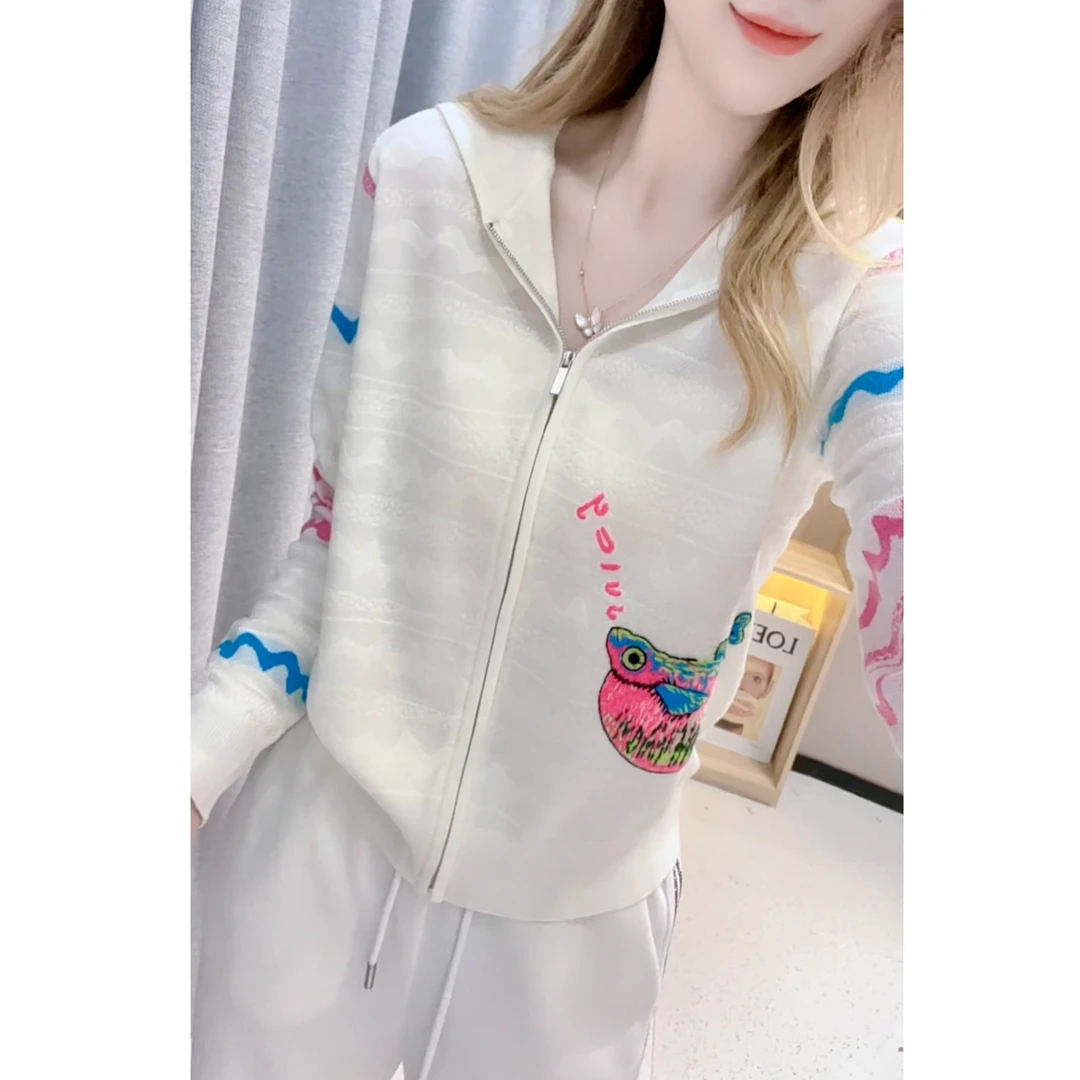 JL【刺绣五彩鱼针织上衣】2025秋季新款百搭时尚长袖针织开衫