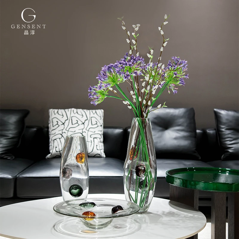 轻奢北欧风透明玻璃花瓶 客厅水培鲜花百合专用摆件