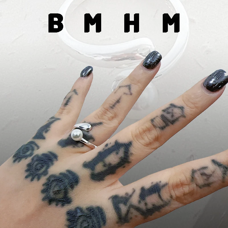 BMHM 铜合金仿珍珠戒指 轻奢精致法式交叉贝珠开口戒指女食指环