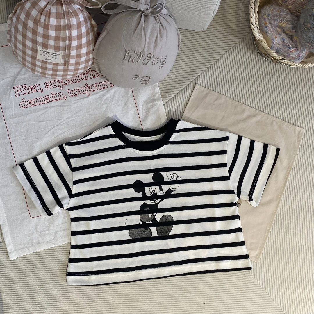 CS113-童装男童卡通条纹印花短袖夏季新款儿童宝宝T恤棉帅气