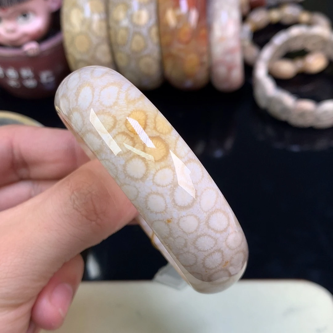 【闪购商品】颈饰未镶嵌硅化珊瑚（珊瑚玉）43号奶白豹纹55.6圈