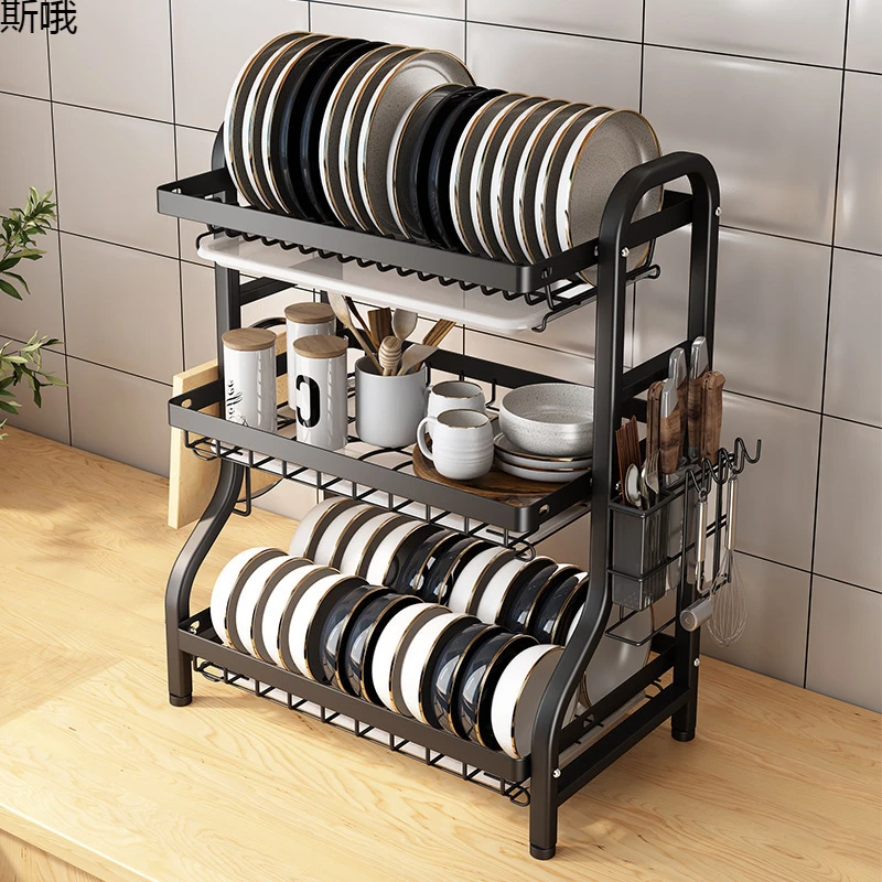 厨房置物架碗碟收纳层架多功能放碗盘筷子碗架沥水架落地碗盘柜收