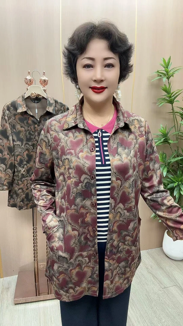 CF#2526长袖 衣长75中老年女装 秋季新款时尚洋气口袋外套