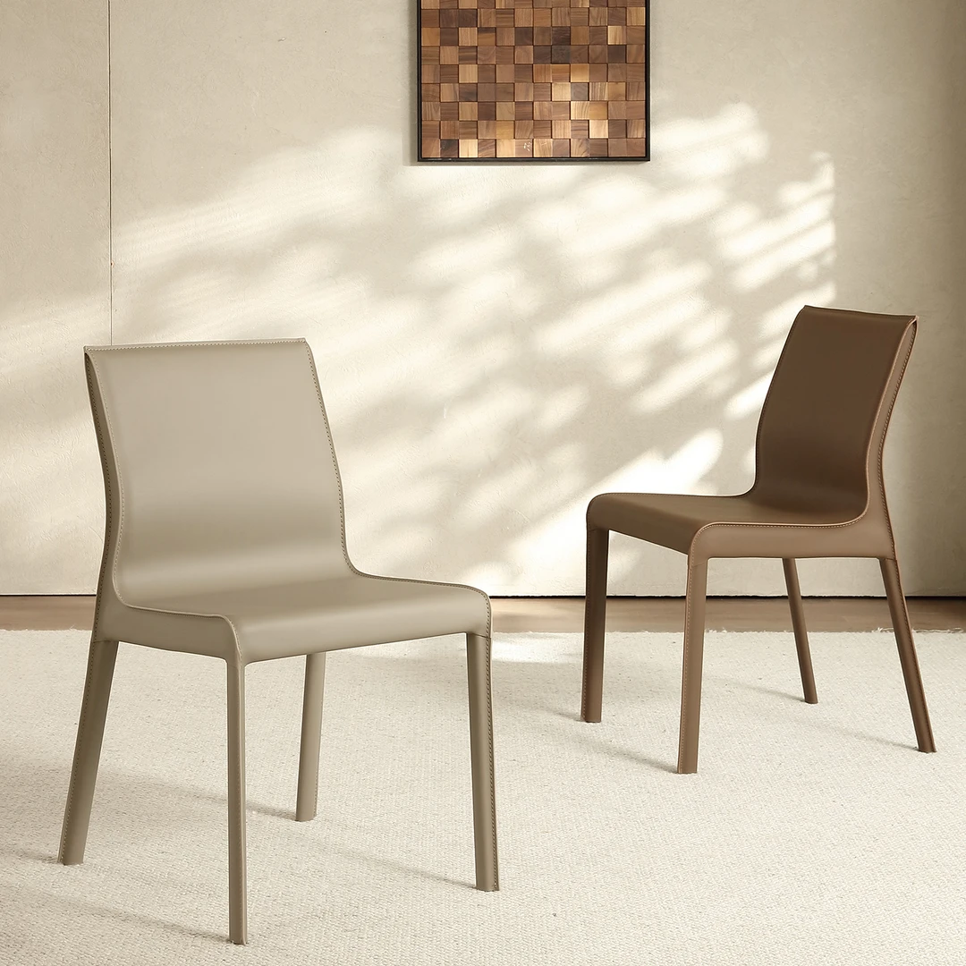 意式极简餐椅马鞍皮椅子家用餐厅吃饭靠背设计师高级感书桌椅北欧