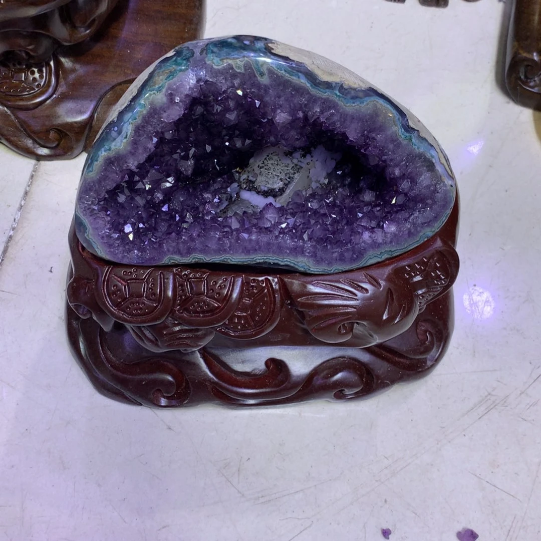 未镶嵌大型摆件（非配饰）紫晶乌拉圭原矿半抛光奇石钱袋子