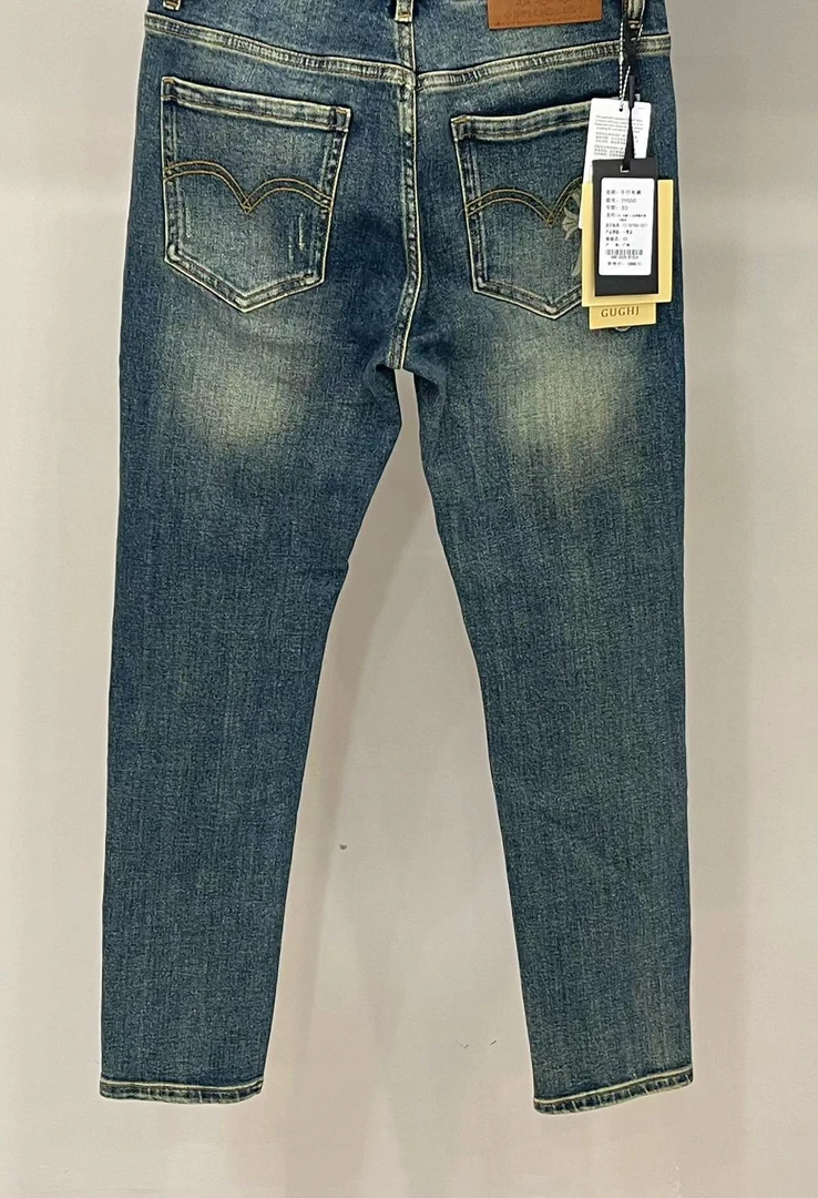 欧货新款男士潮流百塔个性破洞十字修身牛仔裤休闲小脚裤29050