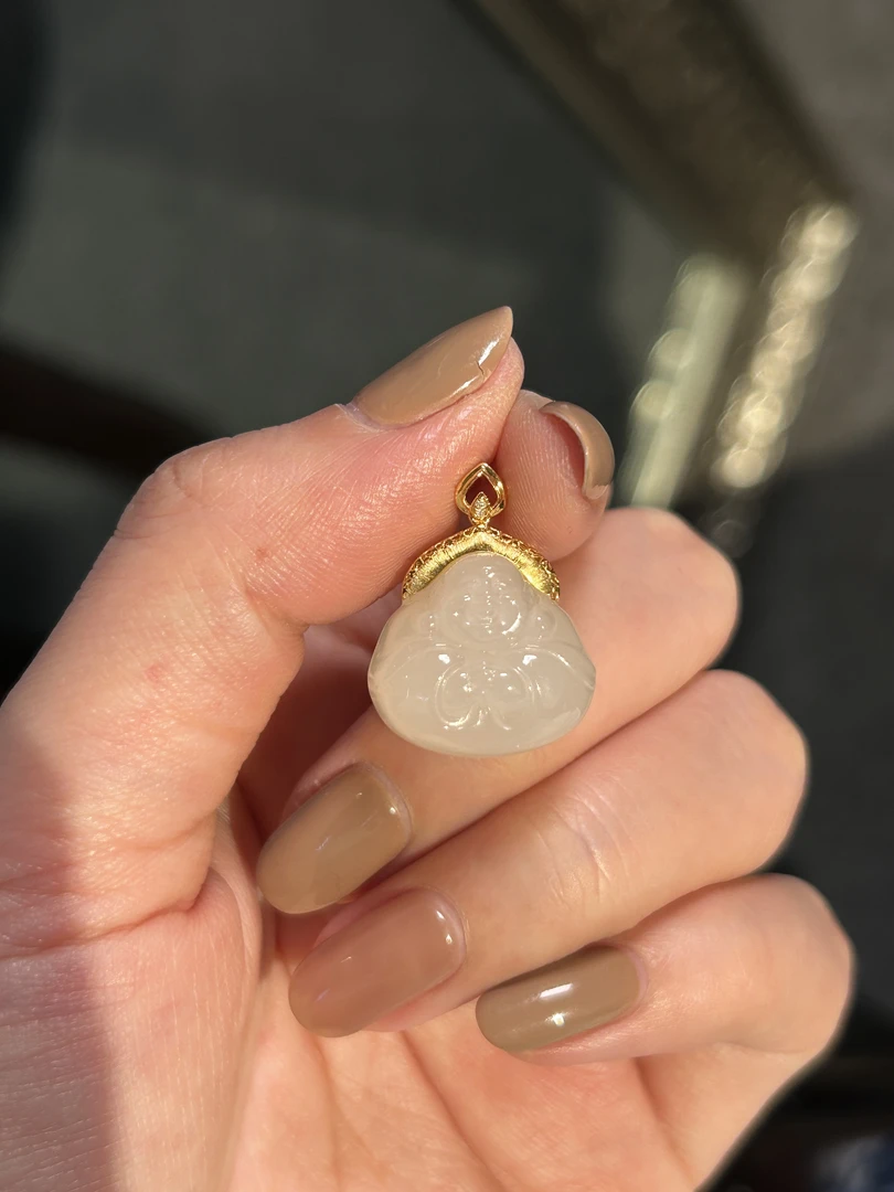 18K金 藕粉和田玉吊坠 J245959