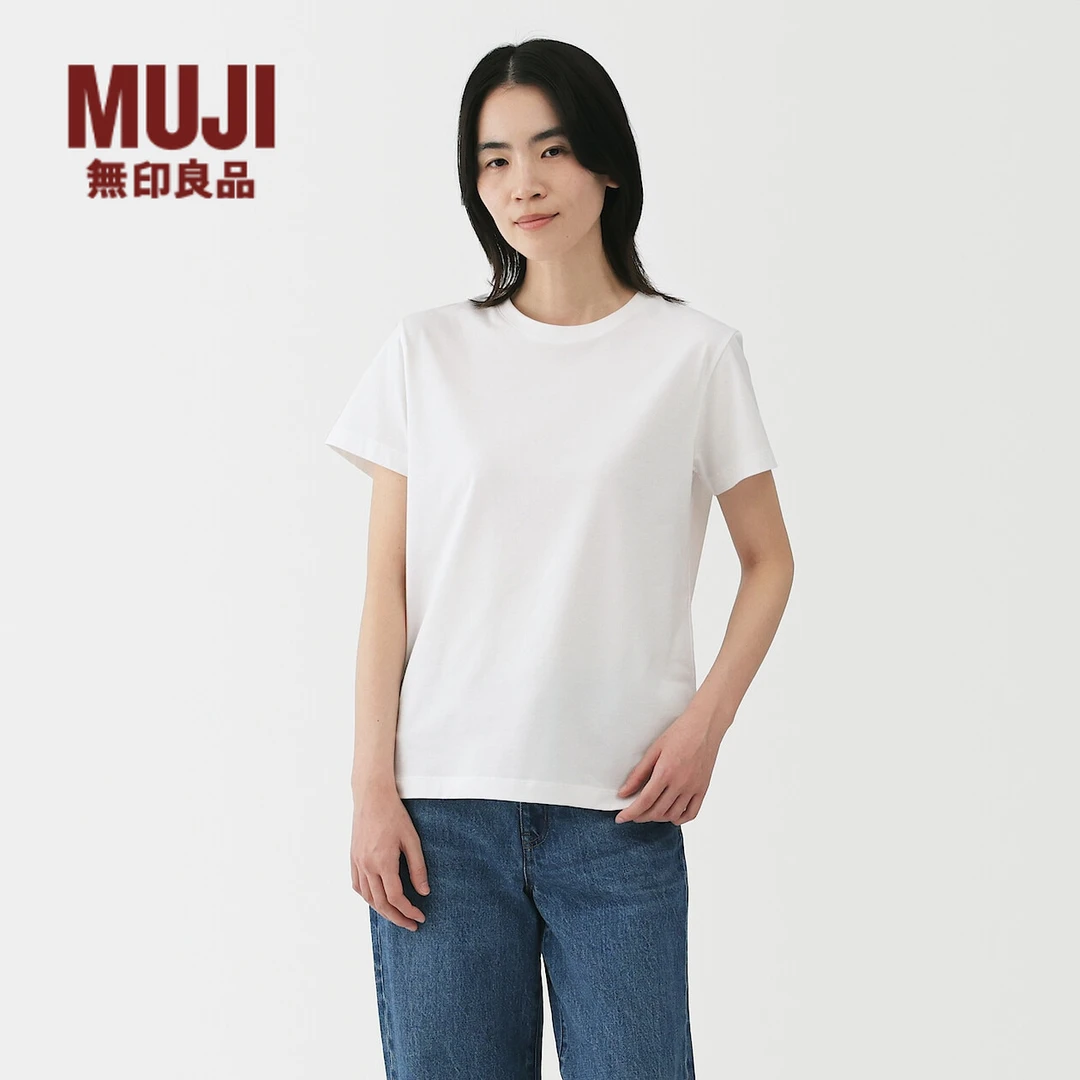 无印良品 MUJI 女式 天竺编织圆领短袖T恤上衣打底衫25年春季新品