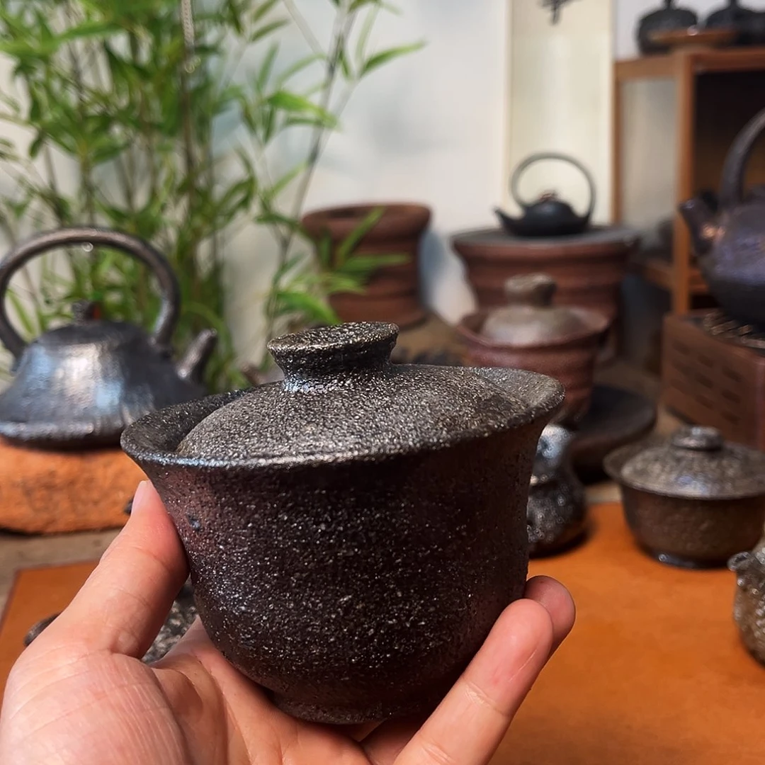 壶有****矣荥经黑砂馒头窑微瑕盖碗