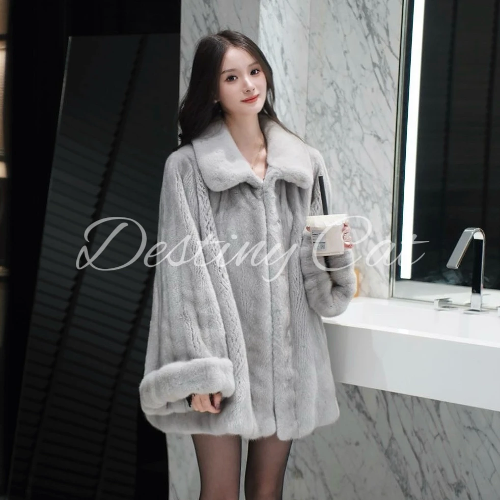 大猫皮草【在逃公主】方领挽袖简约气质宽松款天鹅绒进口水貂外套