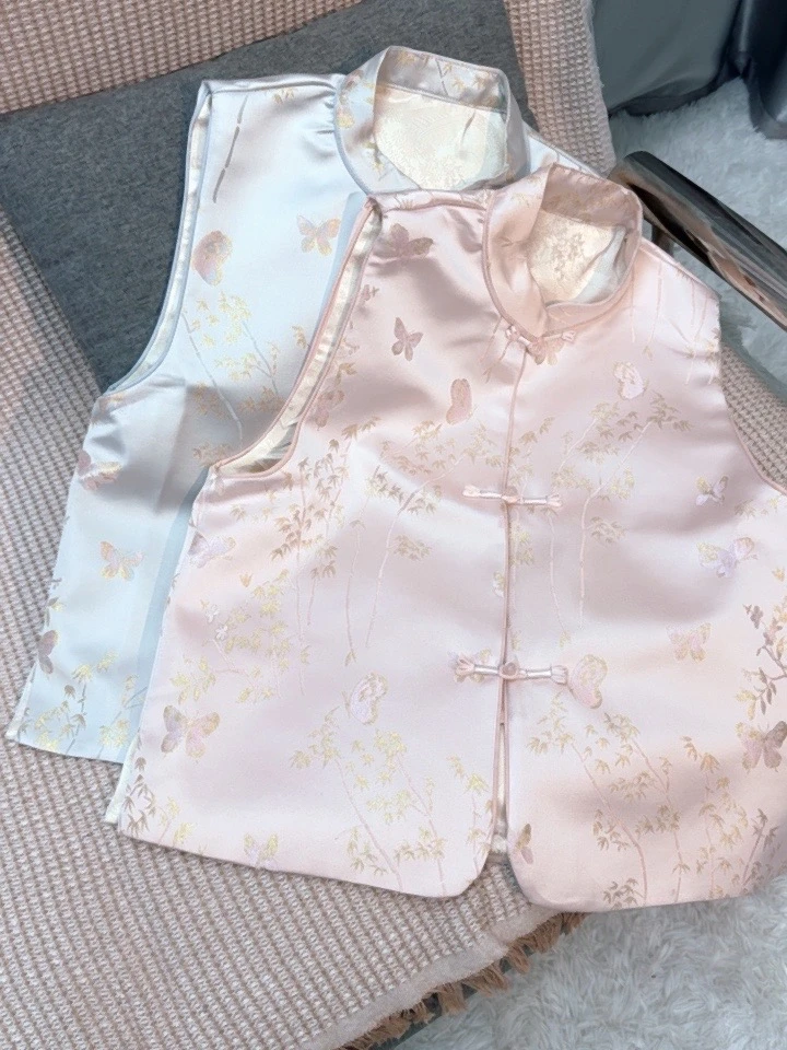 【三粒蝴蝶】新中式国风织锦缎织绣文艺金丝提花春季新款气质马甲