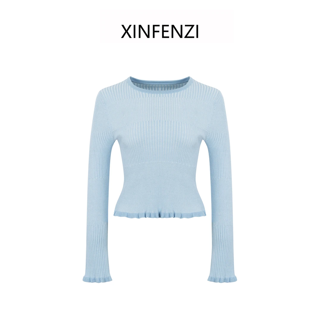 【甜心派对】XINFENZI 花纱糖果色显瘦坑条毛衫 35426
