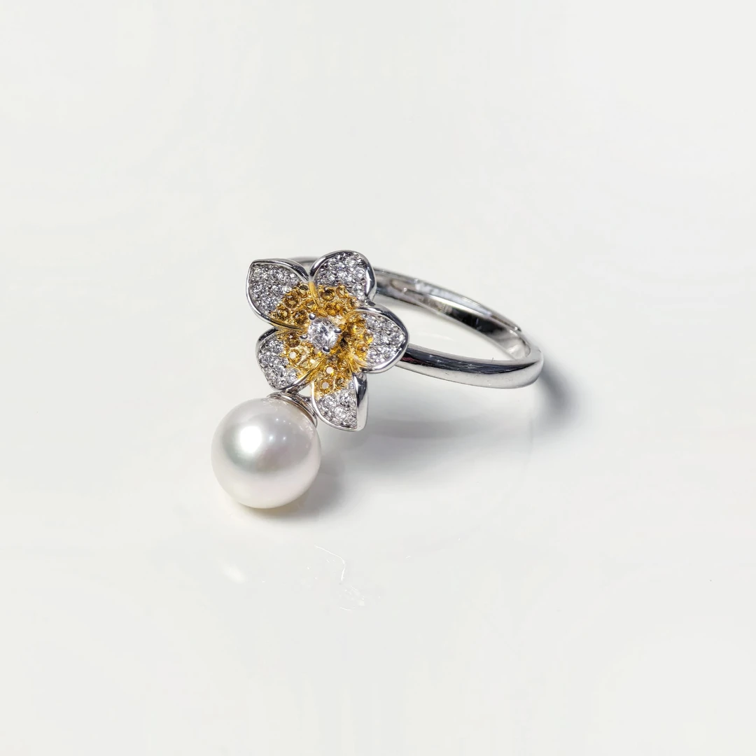 依俐西雅C103山茶花淡水珍珠戒指7.5-8mm