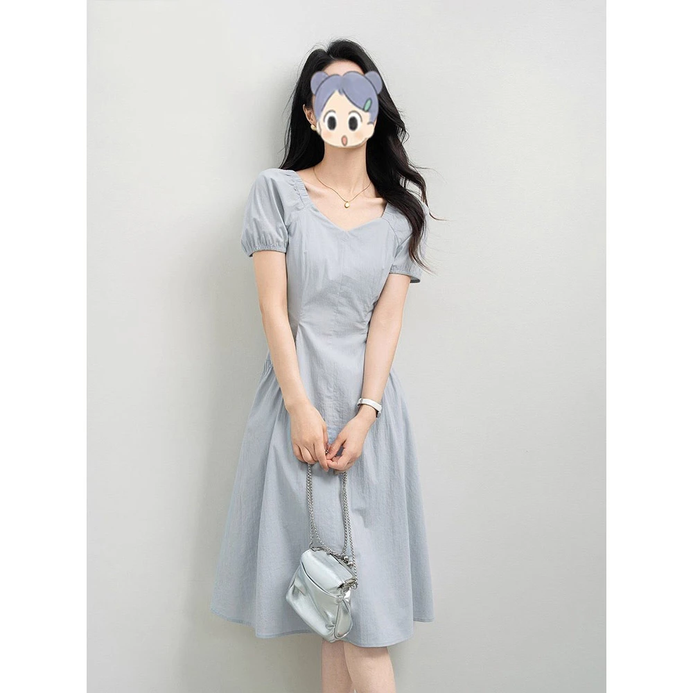 半夏山风2025夏季新款独特漂亮小个子掐腰显瘦短袖大方连衣裙女