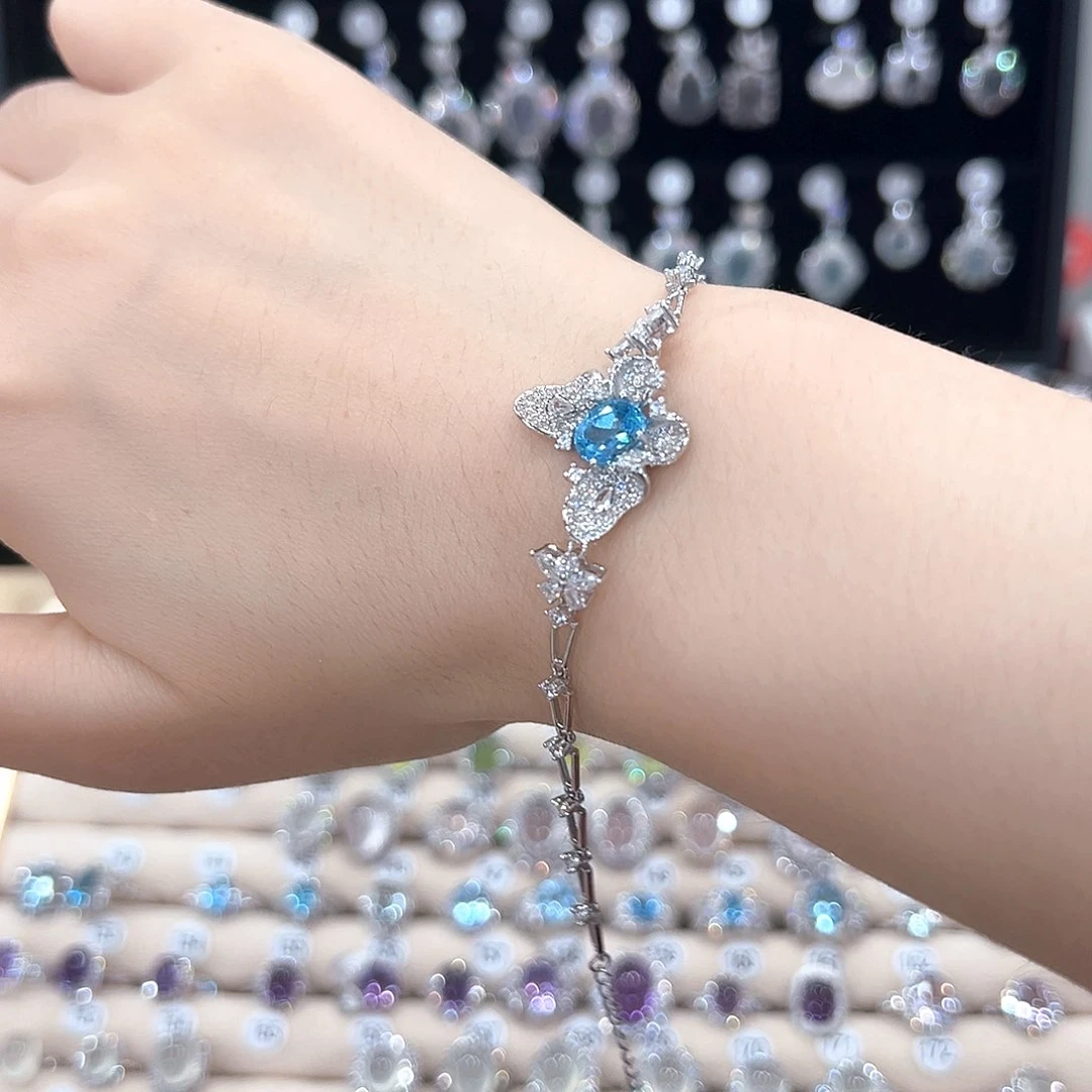 打***的银S925镶嵌手链托帕石