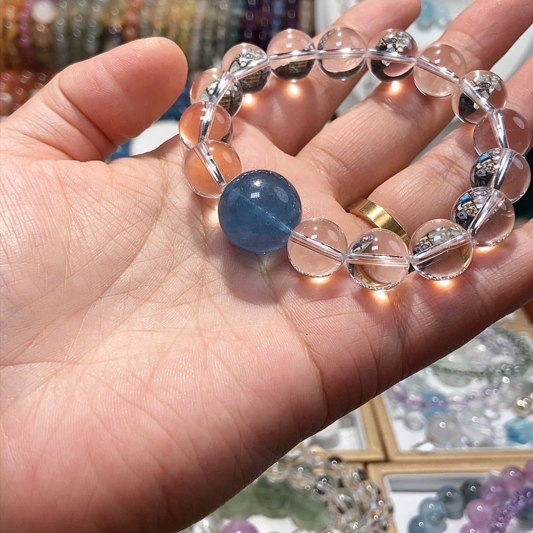 水晶手串未镶嵌我***风白水12➕海蓝宝16➕