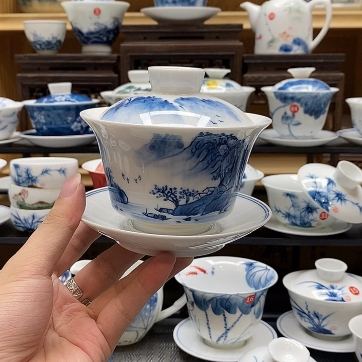 手绘烟雨江南260cc釉下彩高温瓷微瑕福利款