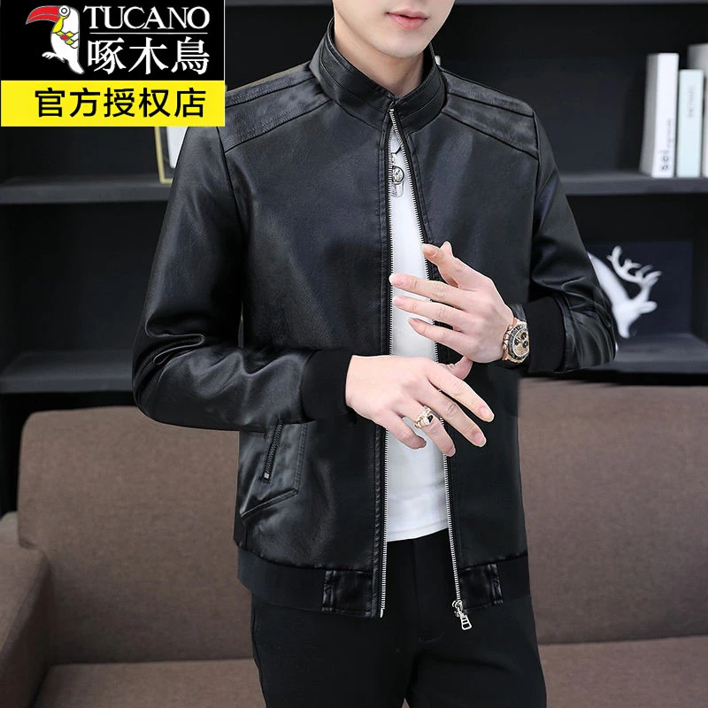 啄木鳥上衣皮夹克男士皮衣秋冬季韩版潮流时尚立领机车服工装夹克