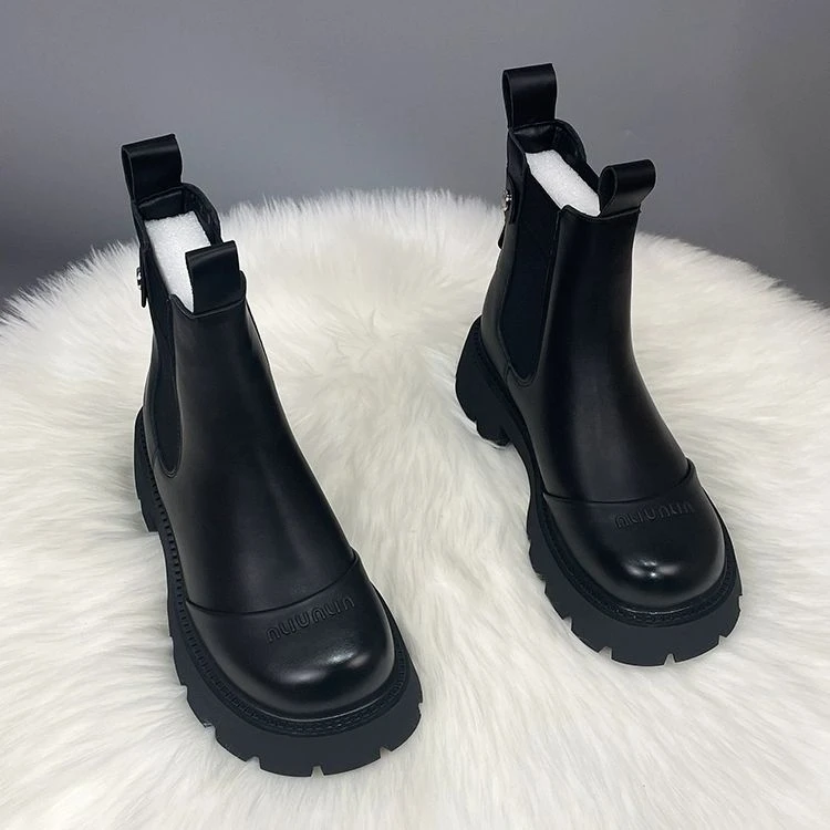 短靴女秋冬季新款女鞋粗跟英伦风马丁靴厚底显瘦洋气潮流烟筒靴女