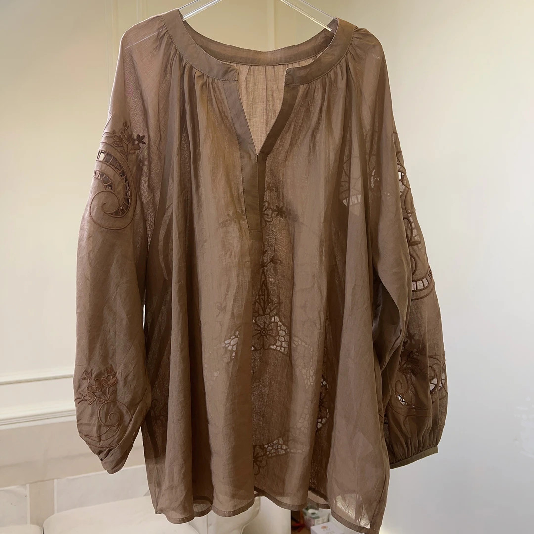 831原创小众设计苎麻蕾丝衬衫 法式度假小衫