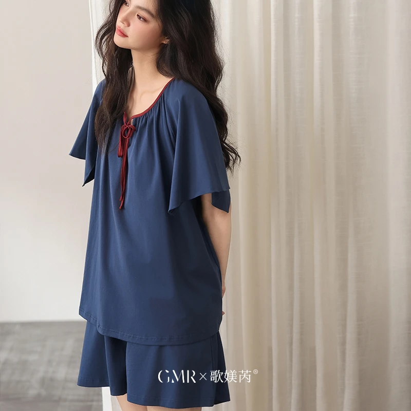 纯棉睡衣女士短袖短裤小飞袖凉感套装大码休闲夏季薄款清凉家居服