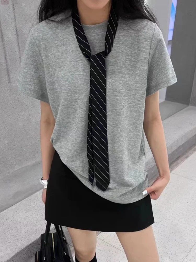 【济州岛】条纹飘带搭配大版宽松T裙