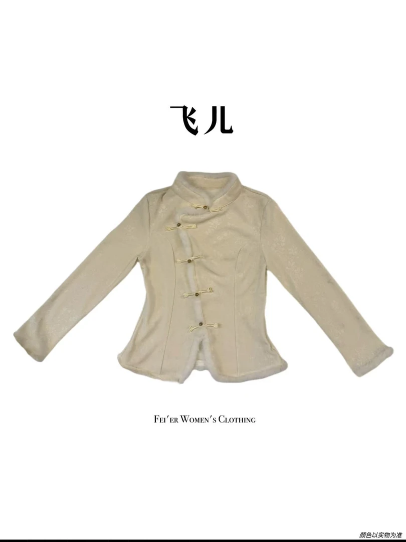 飞儿【玉扣凝香】2025新款加绒加厚拼接水貂毛衬衫上衣