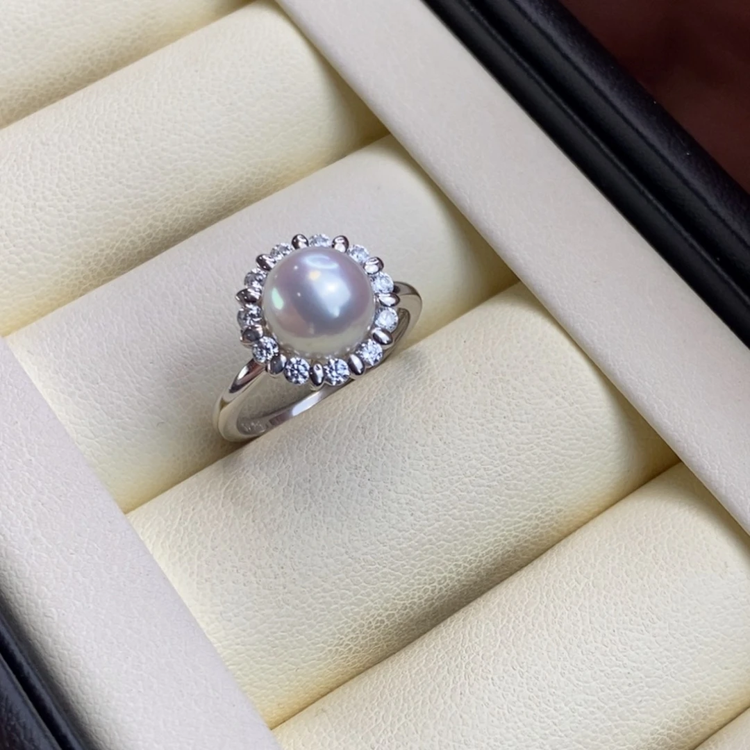 银S925镶嵌戒指淡水珍珠特价微瑕