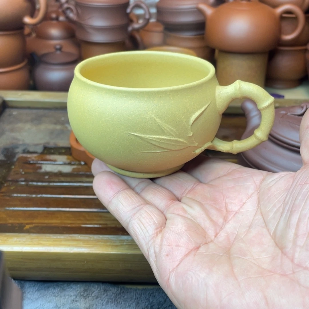 茶壶紫砂原矿本绿竹节把杯220cc