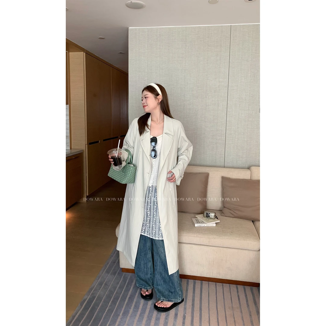 现货大婉酱微胖定制风衣外套女2025春季休闲韩系中长款大衣 7652D