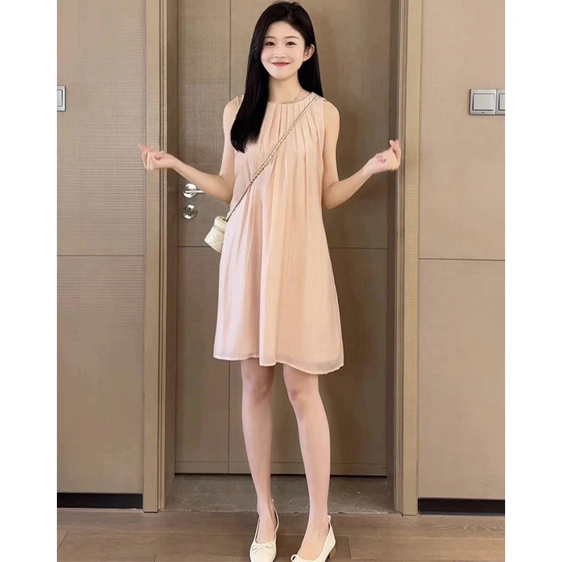 法式奶系穿搭无袖连衣裙女夏装别致小众甜美减龄显瘦初恋A字裙子