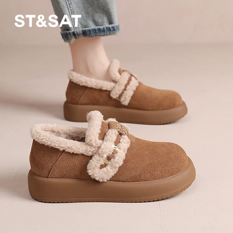 星期六2024冬季新款复古时尚休闲板鞋棉鞋女加绒加厚保暖厚底增高