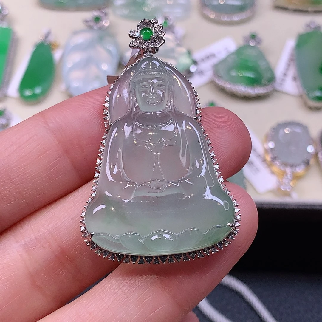 翡翠18K金镶嵌颈饰缅甸天然a货翡翠