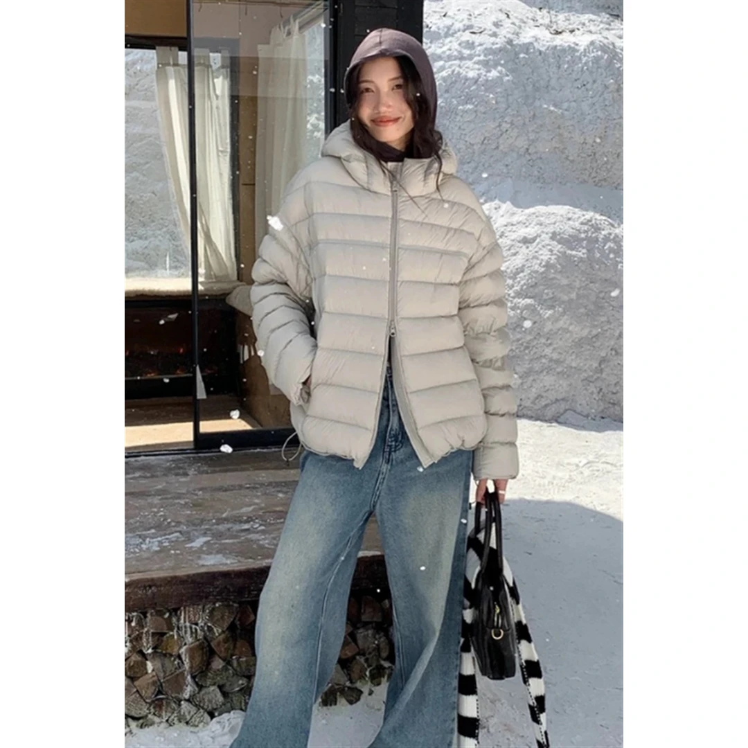 【90白鸭绒】现货新款轻薄排骨羽绒服女泡芙短款保暖连帽羽绒服外套