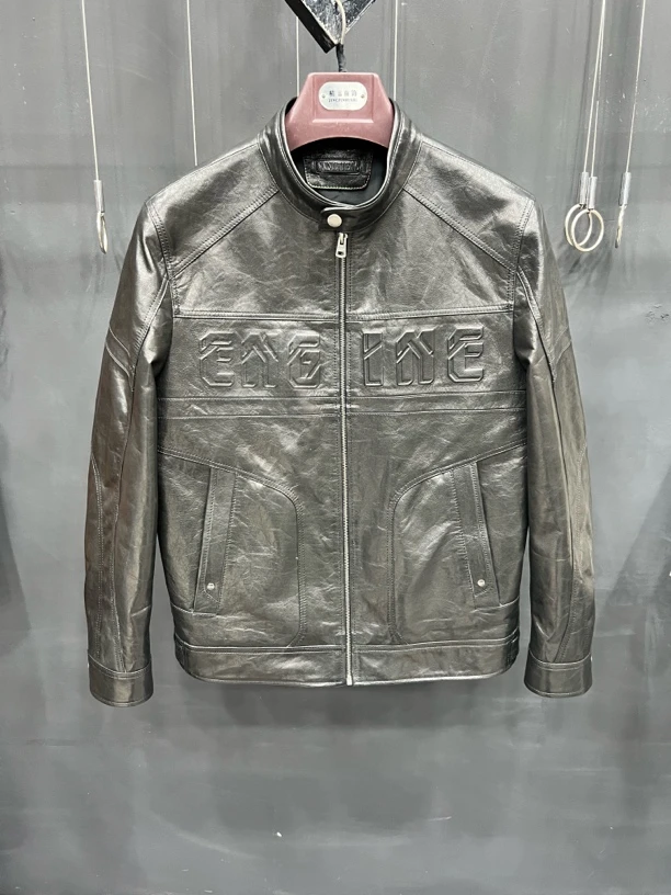 2025新品酷帅立领男装真皮赛车服