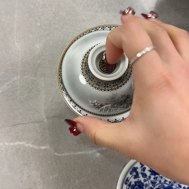 峰***哥陶摆件雪景两才盖碗微瑕