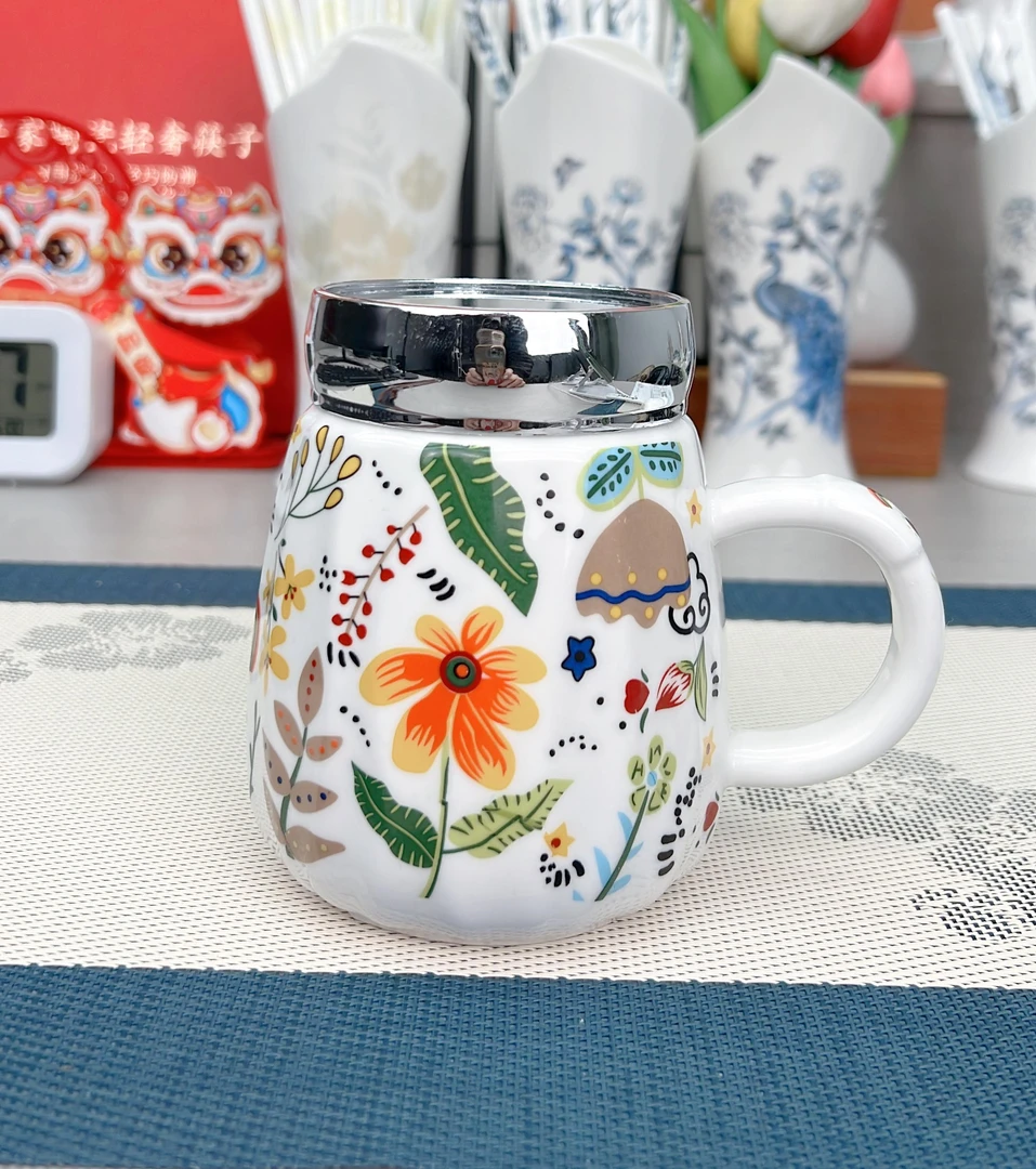 波西米亚风陶瓷水杯500毫升大容量马克杯办公杯镜面杯