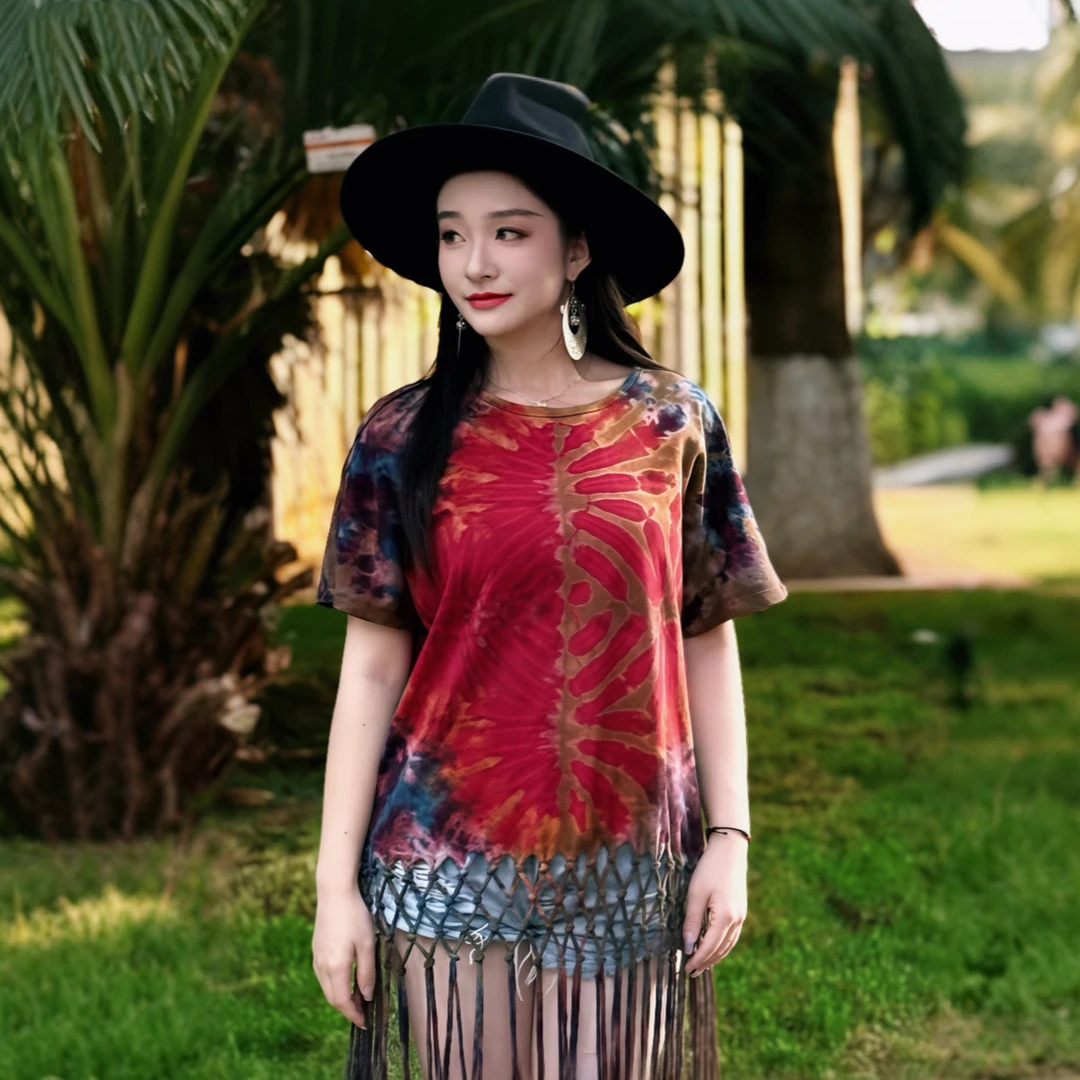 （99）东南亚纯棉纯手工扎染编织流苏上衣（花色直播间选购）