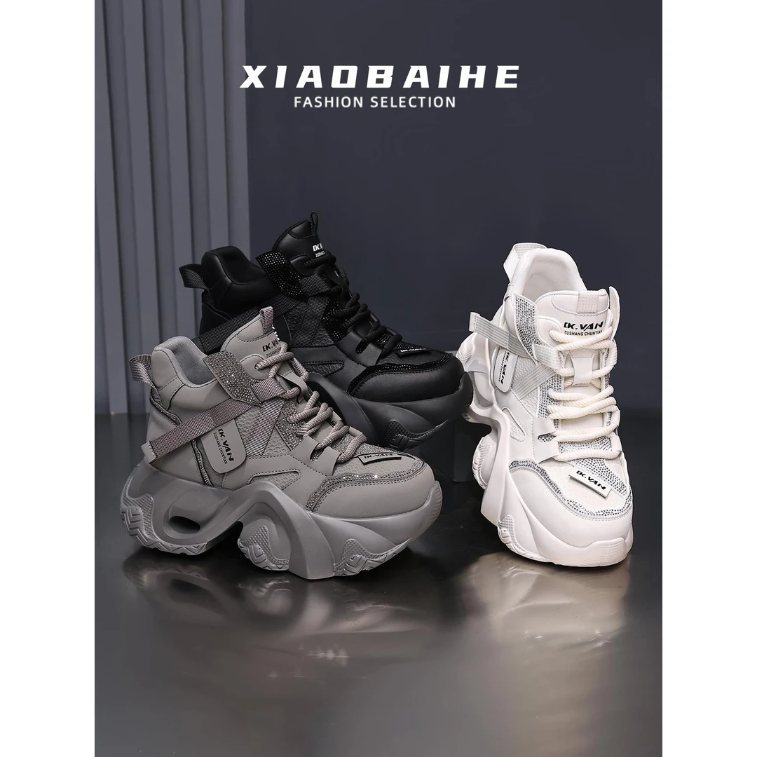 头层牛皮6CM 轻便软底老爹鞋女款2025秋冬新款厚底增高超火高帮运