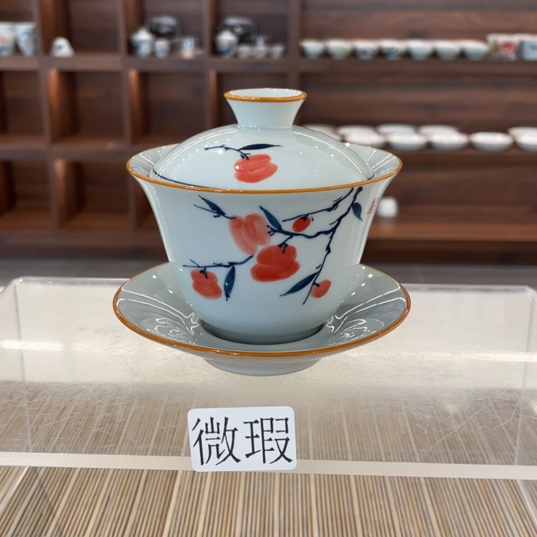 釉下手绘茶具微瑕