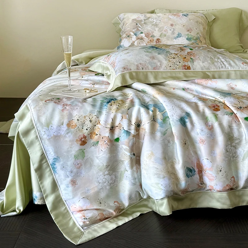 喜兹 朵美 兰精天丝数码印花四件套 轻奢高级拼接工艺床上用品