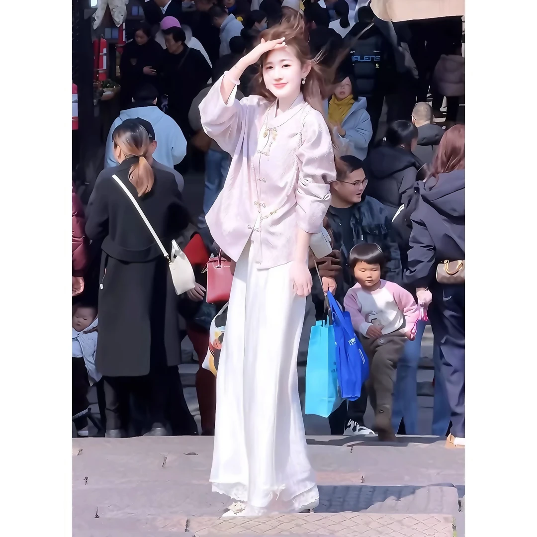 《紫霞仙》繁花似锦显白浮雕新中式外套蕾丝拼接垂感阔腿裤新款女装