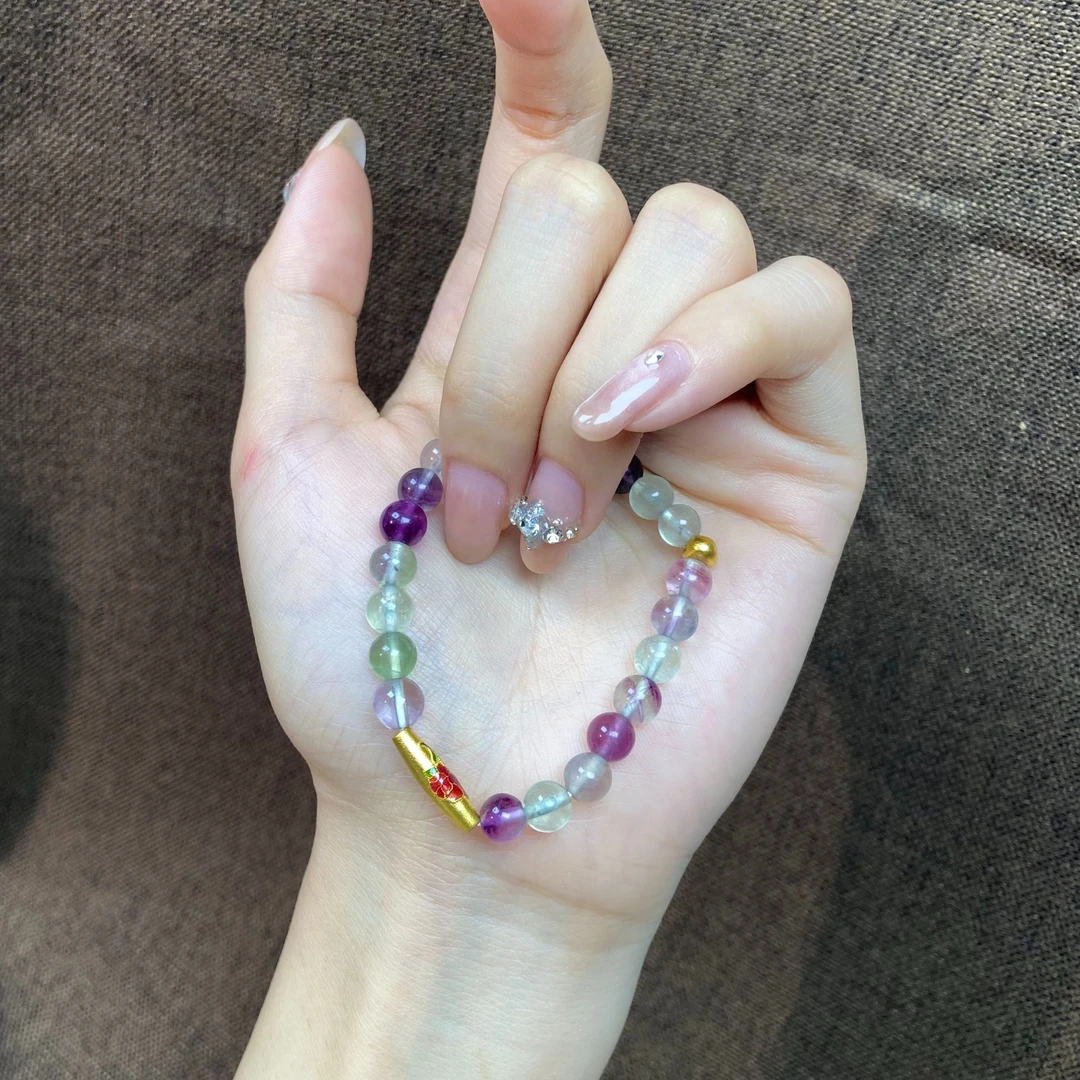 48 水晶剔透亮彩色幸运手串黄金足金999转运珠-卡7-附加费120